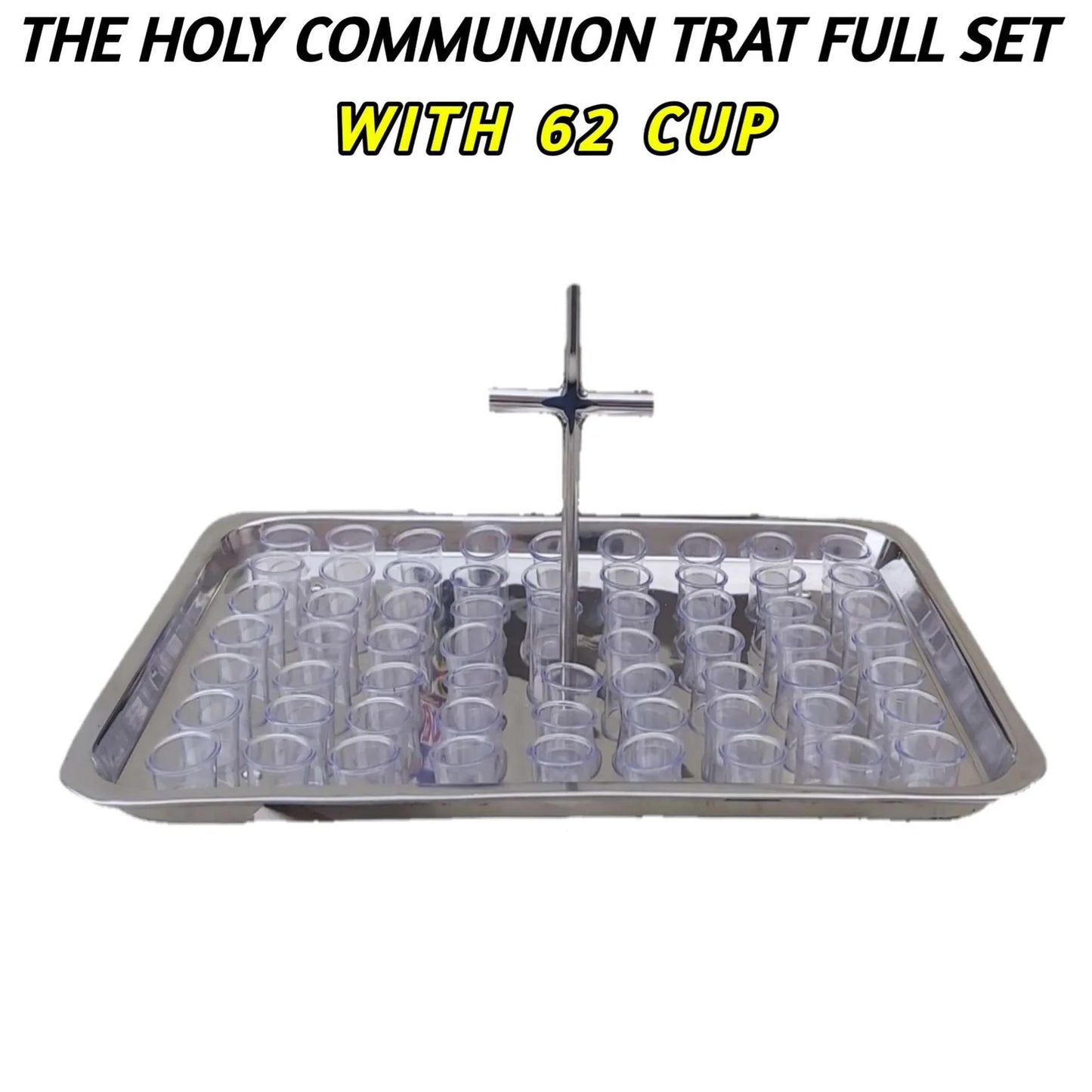 The Holy Communion Tray | & With 62 Communion Cup | For Church Holy Communion | Pure Stel Material | Stel Cross Handel