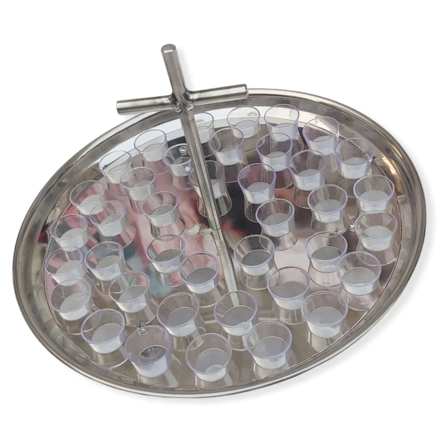 The Holy Communion Tray Full Set | With 39 Cup's | For Church Holy Communion | Pure Stel Material | Stel Cross Handel