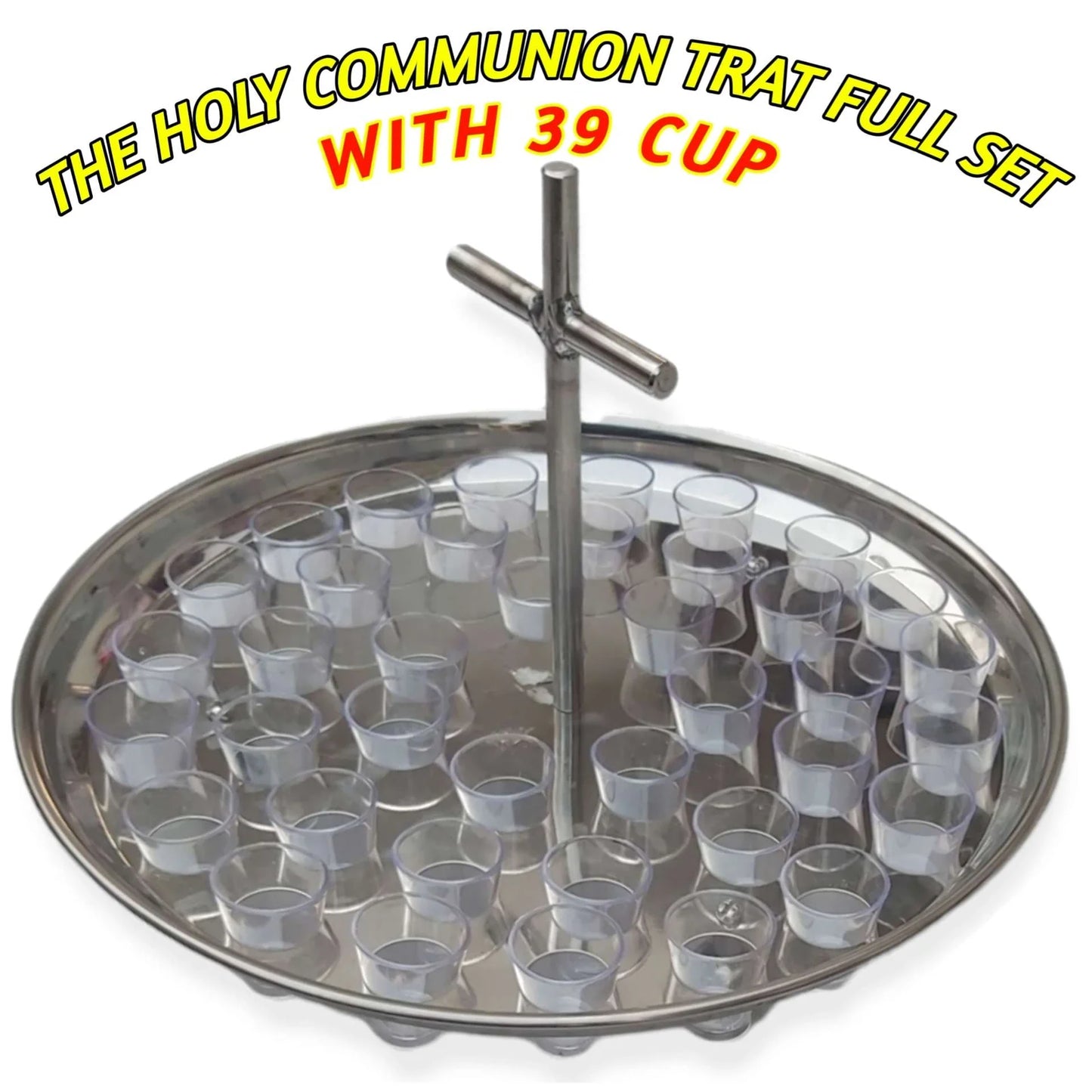 The Holy Communion Tray Full Set | With 39 Cup's | For Church Holy Communion | Pure Stel Material | Stel Cross Handel