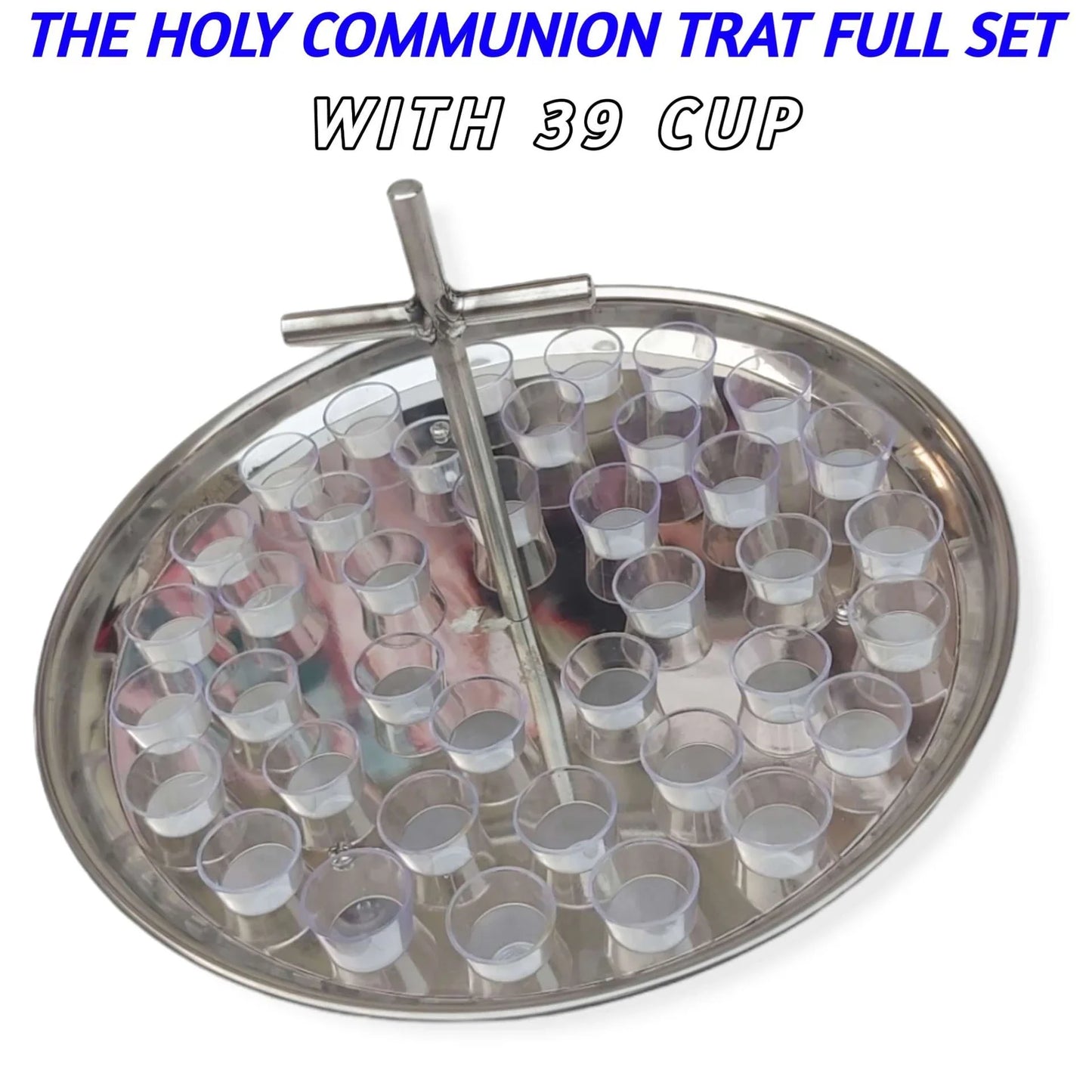 The Holy Communion Tray Full Set | With 39 Cup's | For Church Holy Communion | Pure Stel Material | Stel Cross Handel