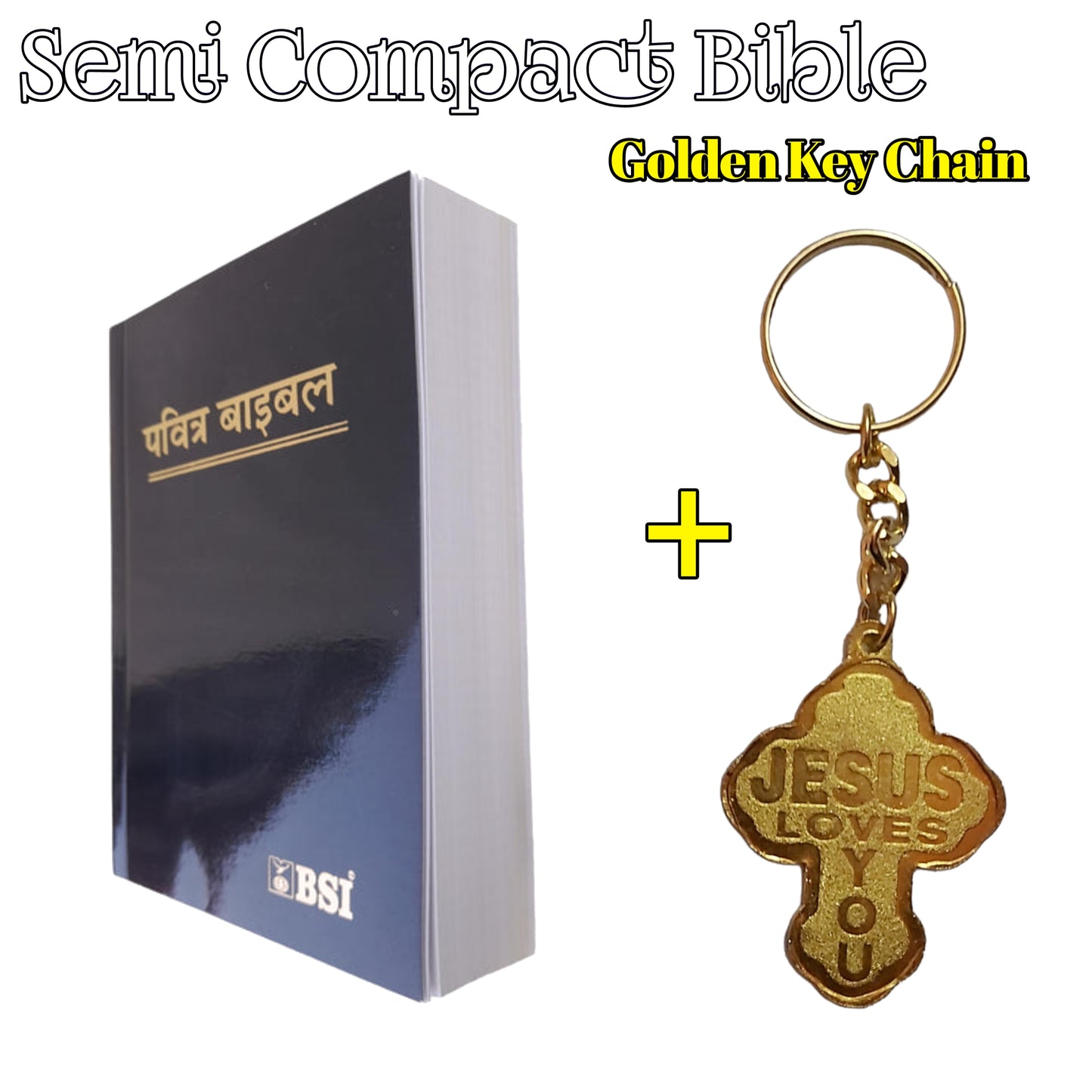 The Holy Hindi Bible Semi Compact With Golden Key Chaine