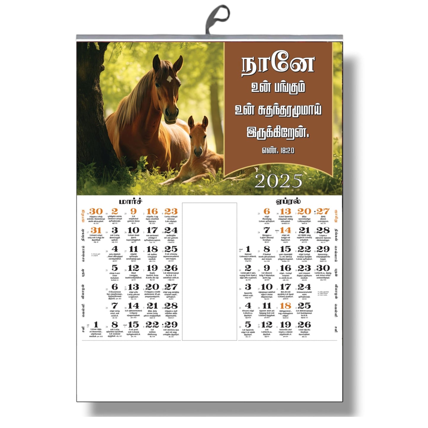 2025 Tamil Bible Verse Wall Calendar with Beautiful Images of Flowers, Birds, and Animals