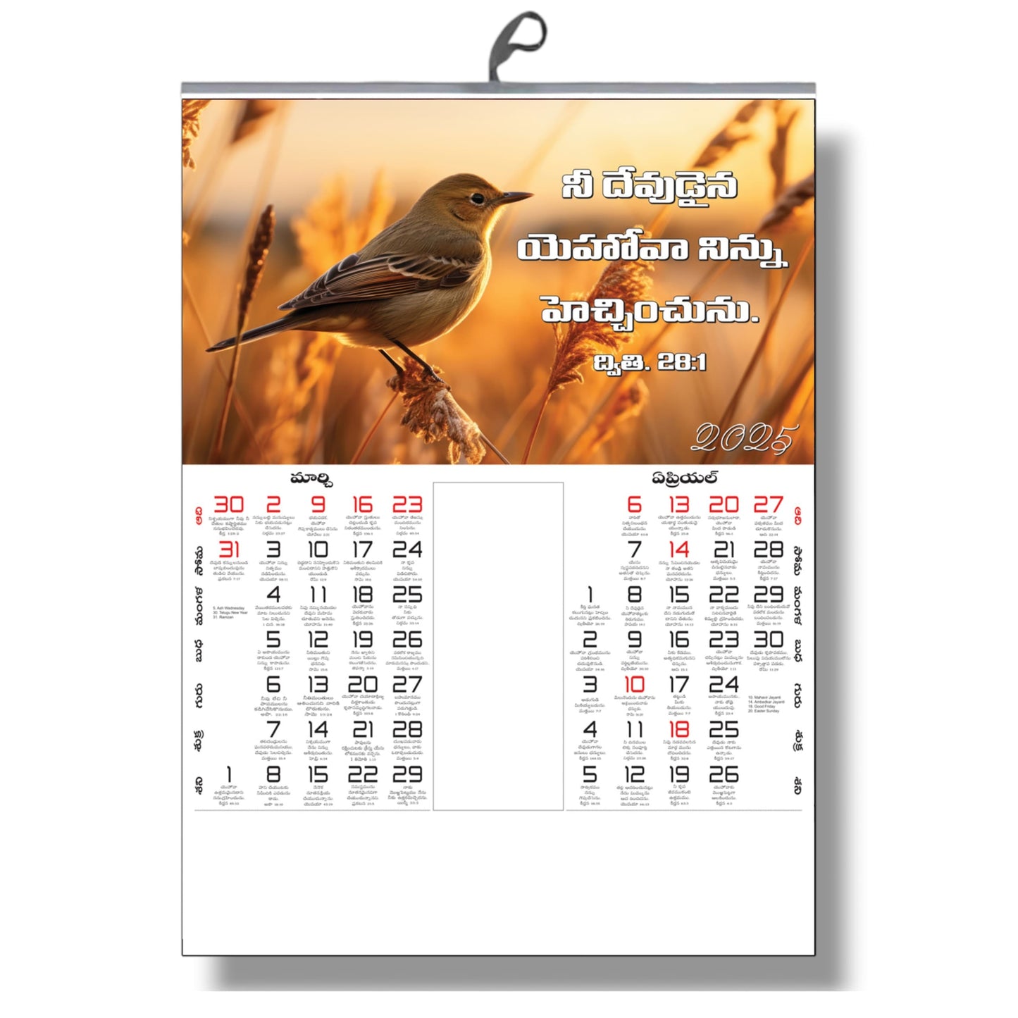 2025 Telugu Best Bible Verse Wall Calendar with Beautiful Sceneries