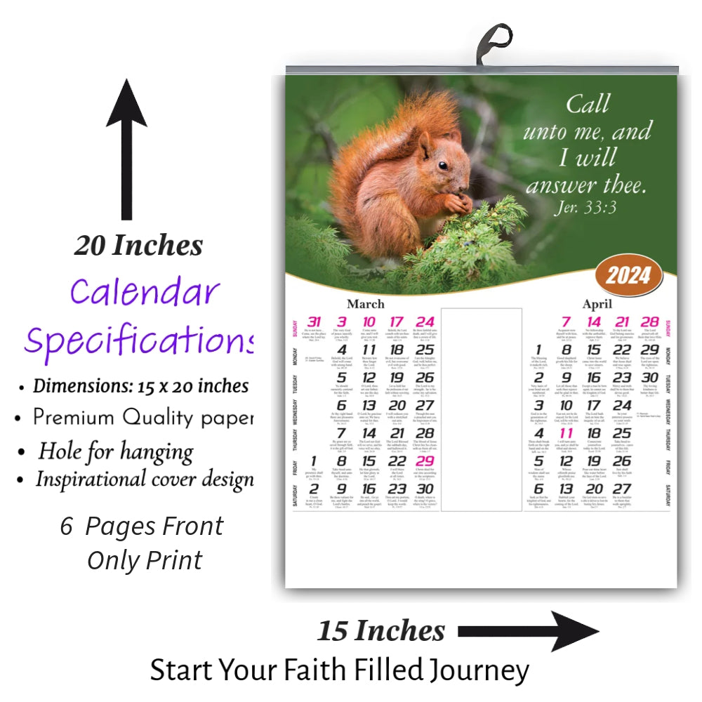 2024 English Bible Verse Wall Calendar with Colorful Images and Scripture