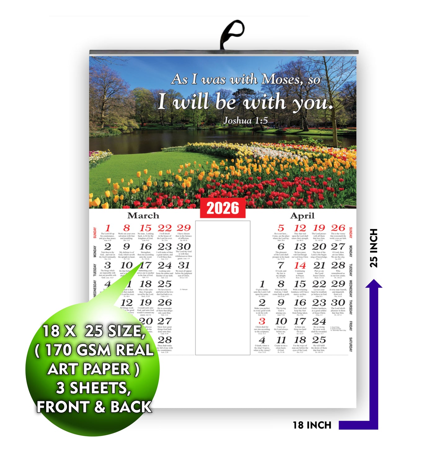 2026 Premium English Wall Calendar | Beautiful Flowers & Birds Nature Design | Inspirational Promise Words | Large 18x25" Glossy Art Paper (170 GSM)