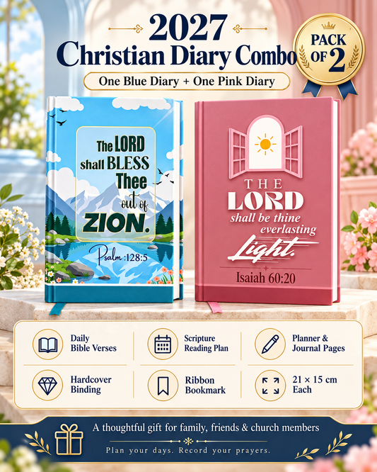 Blessings & Light 2027 Christian Diary Planner Combo – Blue & Pink Hardcover Gift Set of 2