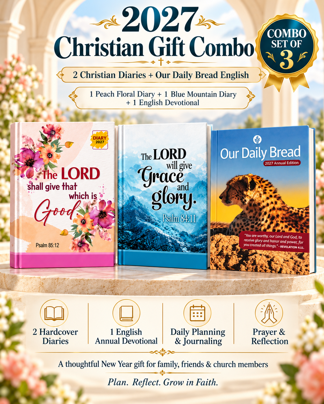 2027 Christian Gift Combo Set – 2 Hardcover Diaries + Our Daily Bread English Devotional