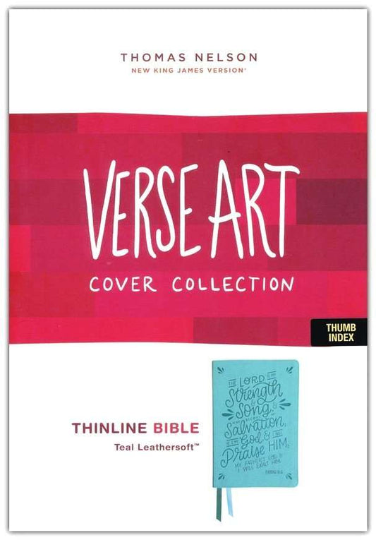 NKJV Thinline Large Print: Verse Art Cover Collection - Teal Leathersoft with Thumb Index