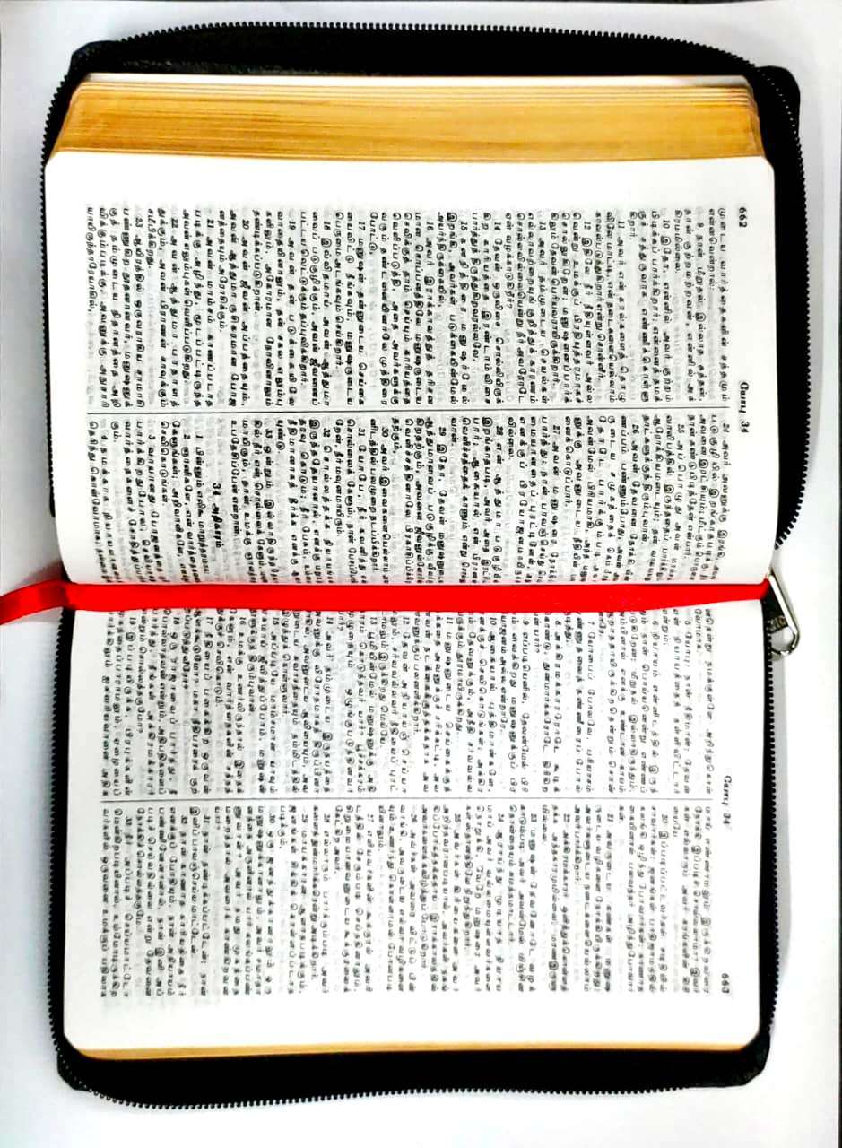Tamil Bible Semi-Compact Edition with Zip Closure - Elegant Light Cream Cover - Ideal Wedding Gift