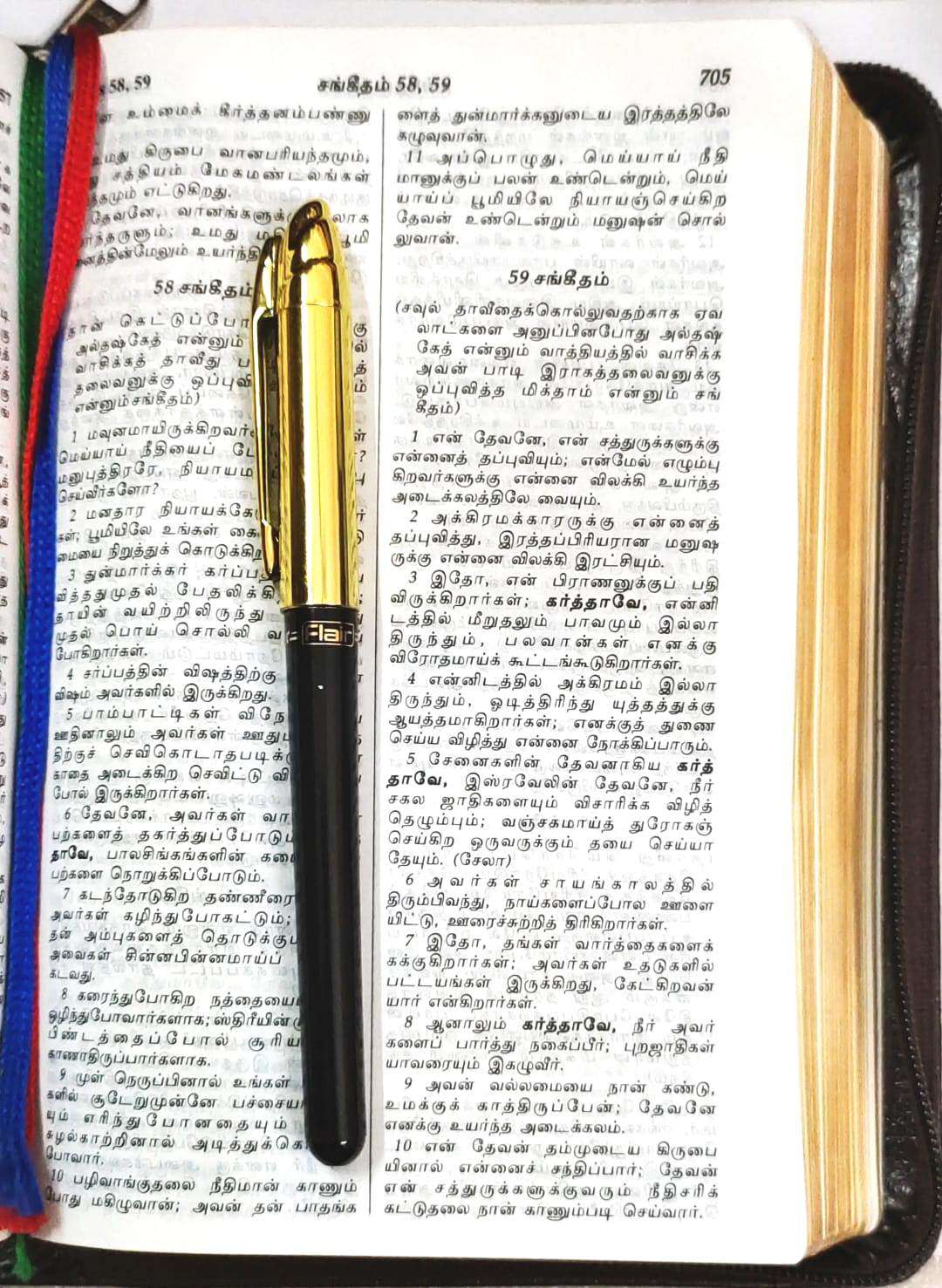 Tamil Bible Semi-Compact Red Letter Edition with Thumb Index - Brown Zippered Cover