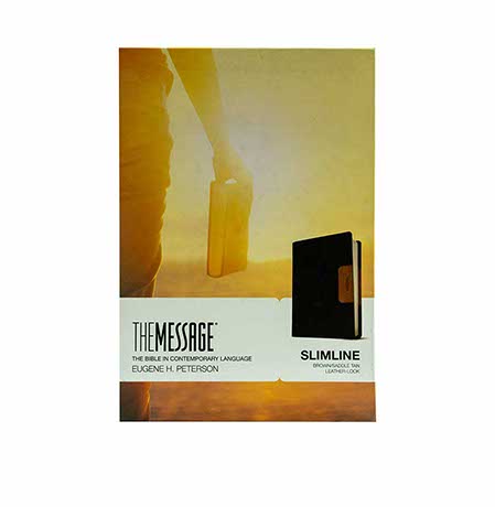 The Message Slimline Bible in contemporary language with leather-look brown cover