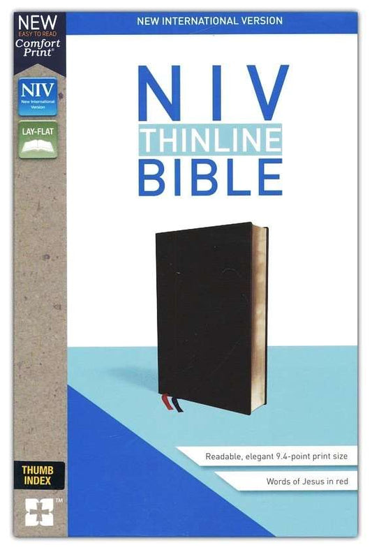 NIV Thinline Bible: Black Bonded Leather With Thumb Index