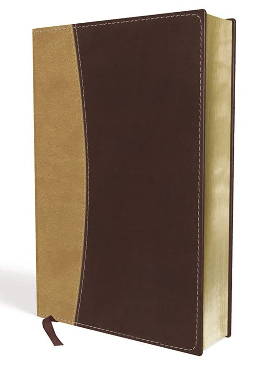 Compact Amplified Holy Bible in Leathersoft Camel/Burgundy
