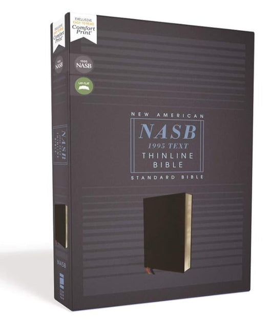 NASB, Thinline Bible, Bonded Leather, Black, Red Letter, 1995 Text, Comfort Print Bonded Leather
