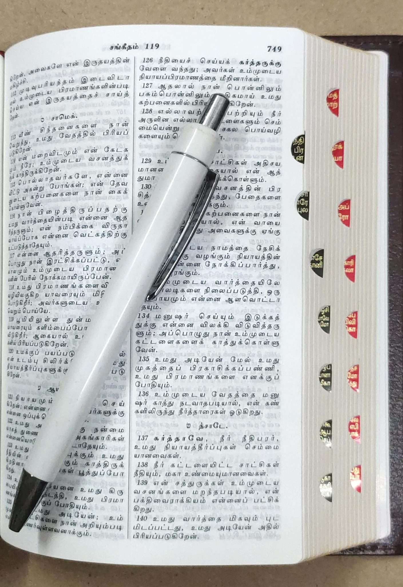 Tamil Bible Semi-Compact Edition, Burgundy Leather Cover with Magnetic Flap and Thumb Index (ISBN: 9788119095919)