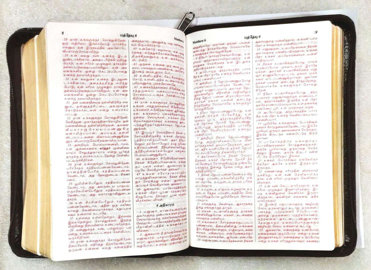 Tamil Bible Semi-Compact Red Letter Edition with Thumb Index - Brown Zippered Cover