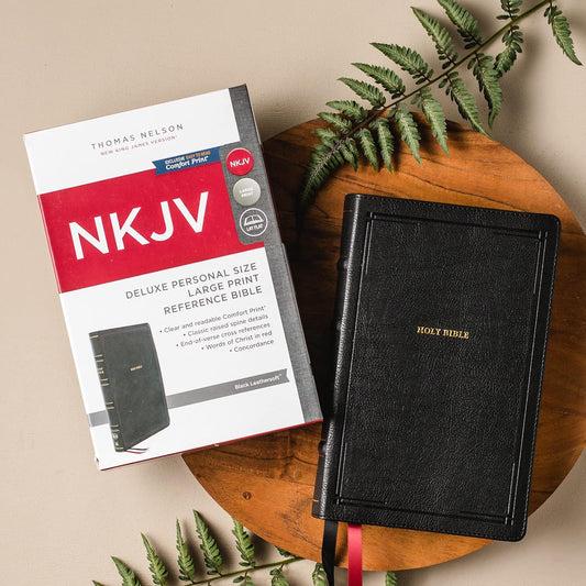 NKJV Deluxe End-of-Verse Reference Bible – Personal Size, Large Print, Black Leathersoft