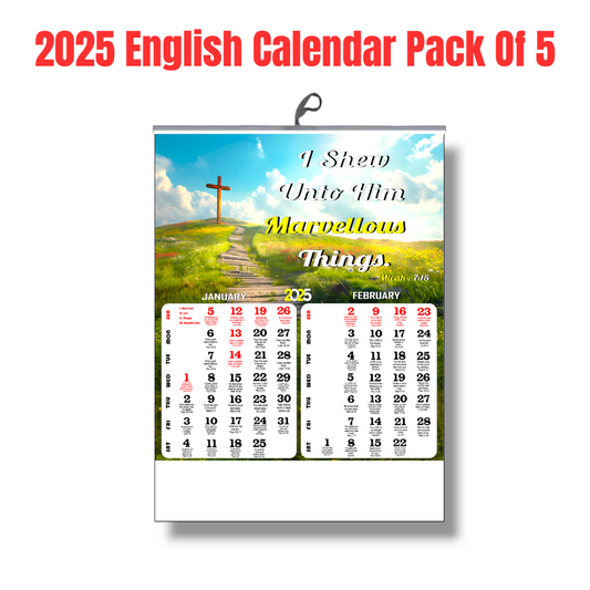 TCG 2025 English Bible Verse Wall Calendar | Pack Of 5 | GSM 130 | 3 PAGE BACK TO BACK PRINTED | All Gov. Holiday Mentioned