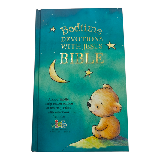 Bedtime Devotions with Jesus Bible – Hardcover, 365 Daily Devotions for Children, Full-Color Illustrations – ISBN 9780785230229