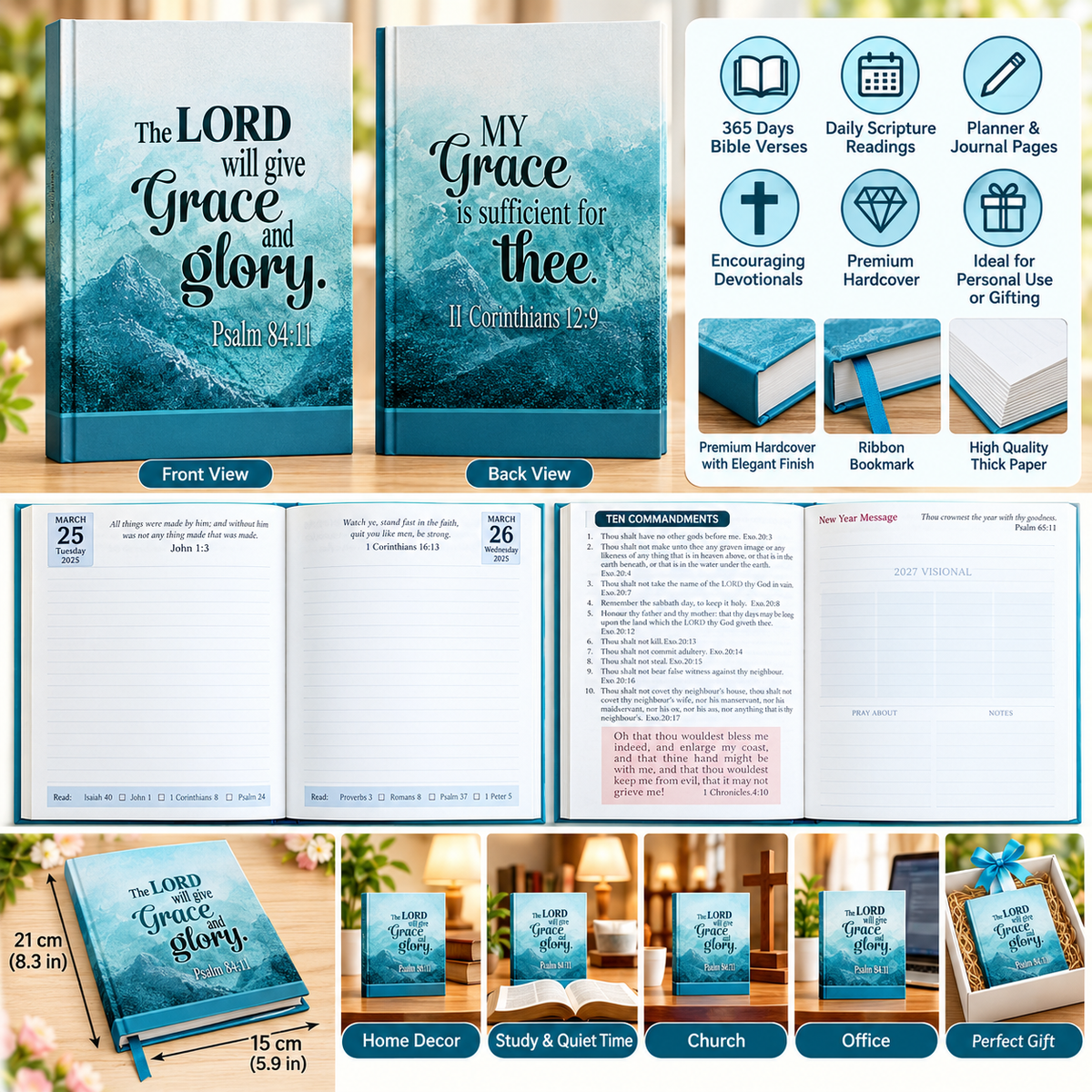 2027 Christian Daily Diary Planner & Devotional Journal –  Blue Mountain Hardcover, 365-Day Bible Verses