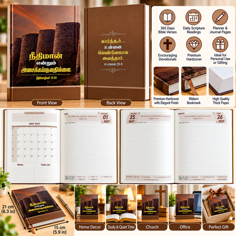 2027 Christian Diary Planner – Brown Fortress & Our Daily Bread Tamil Annual Devotional | Set of 2