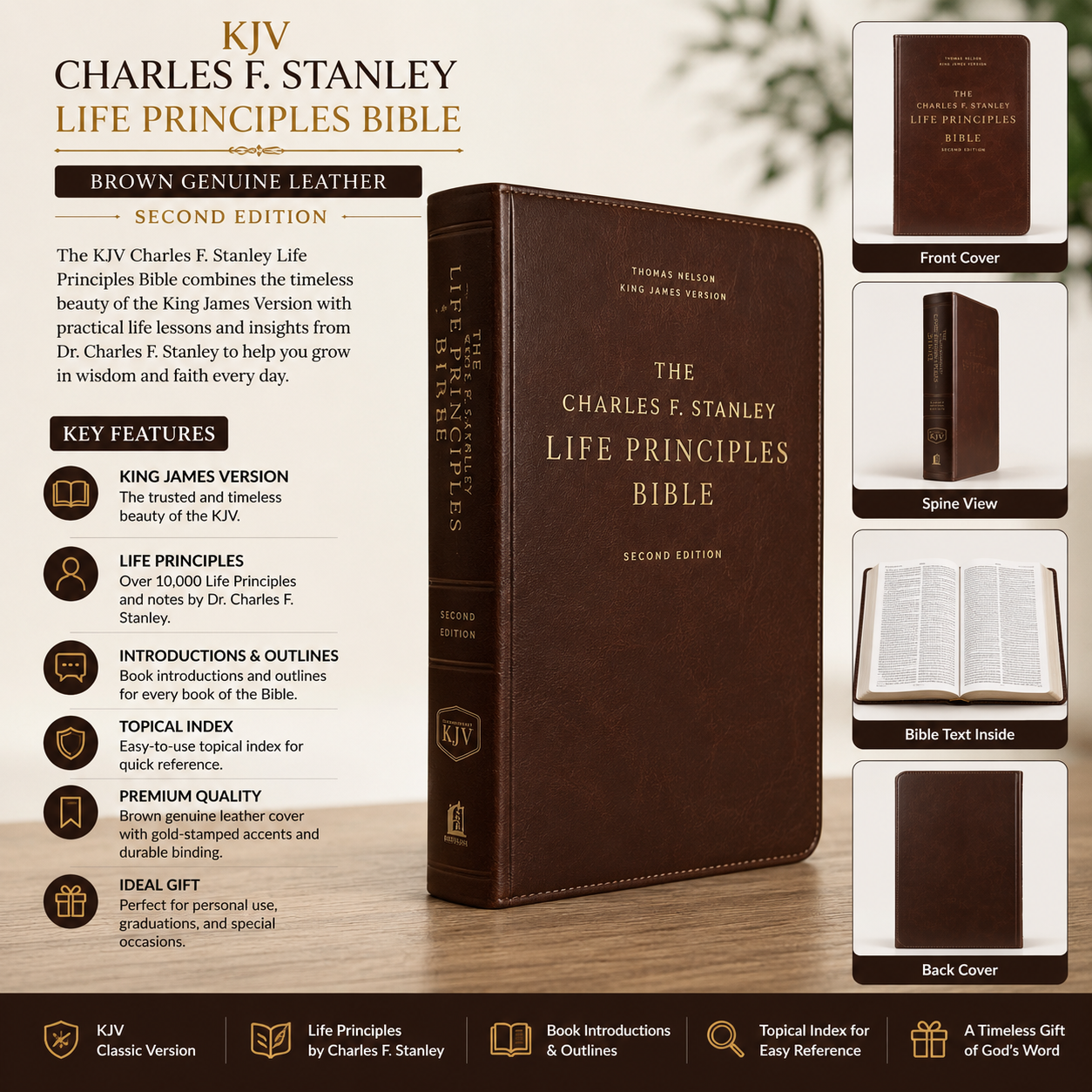 KJV Charles F. Stanley Life Principles Bible - Brown Genuine Leather (King James Version)