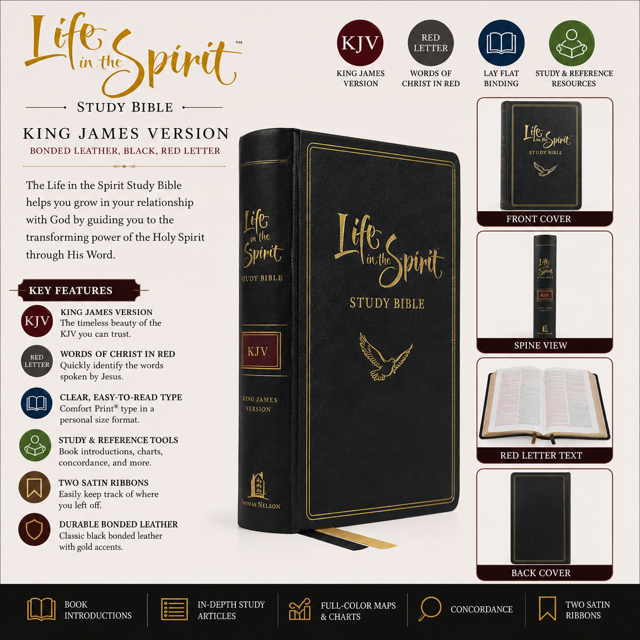 KJV Life in the Spirit Study Bible - Bonded Leather, Black, Red Letter (Thomas Nelson)