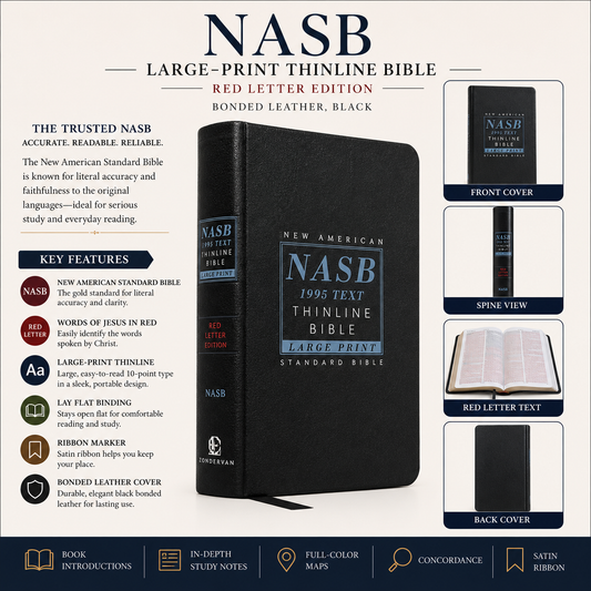 NASB Large-Print Thinline Bible, Red Letter Edition - Bonded Leather, Black (New American Standard Bible)