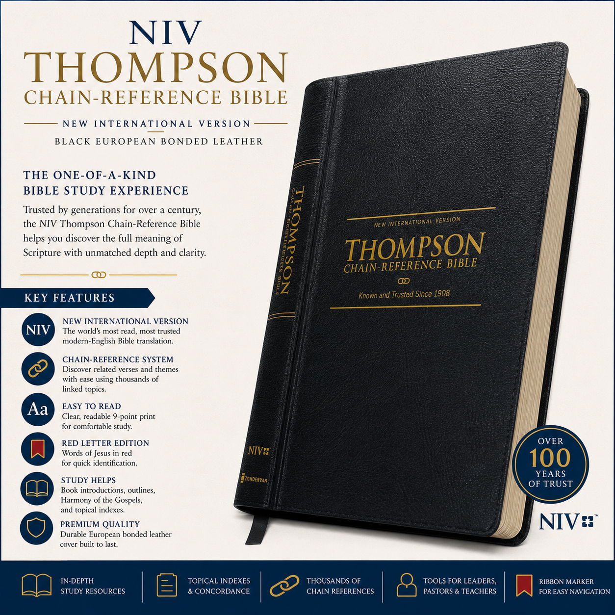 NIV Thompson Chain-Reference Bible - Black European Bonded Leather (New International Version)
