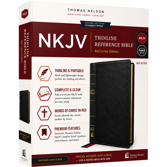 NKJV Thinline Reference Bible, Leather-Look, Burgundy, Red Letter Edition, Comfort Print