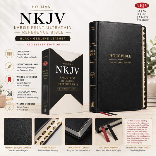 NKJV Large Print Ultrathin Reference Bible - Black Genuine Leather