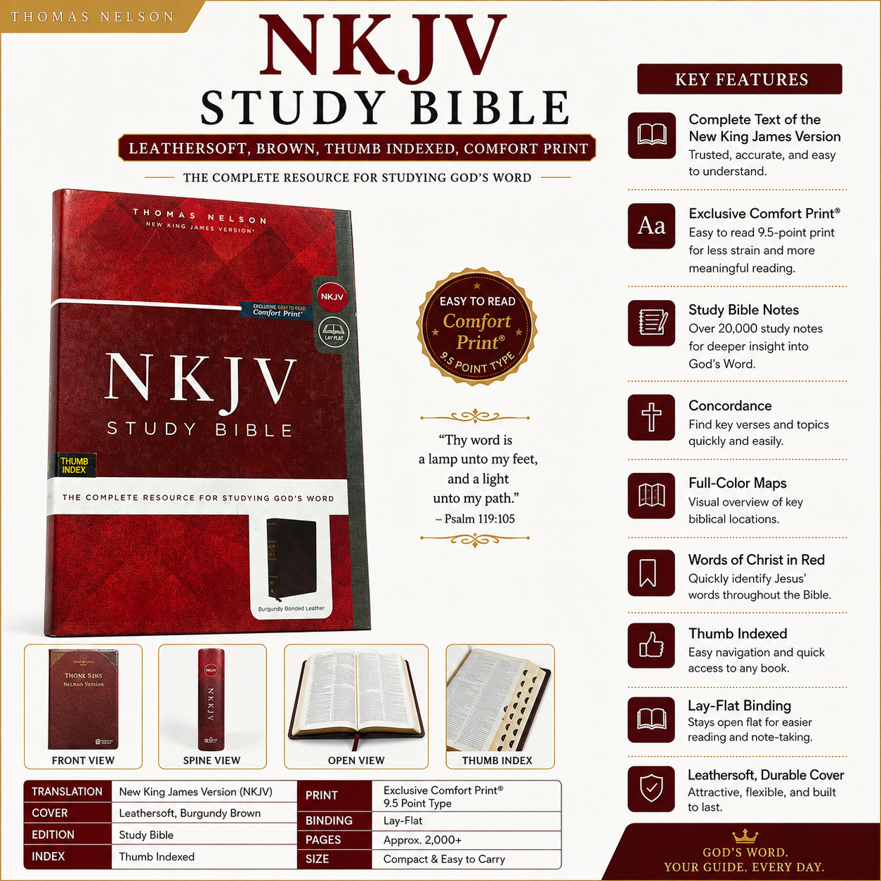 NKJV Study Bible, Leathersoft, Brown, Thumb Indexed, Comfort Print