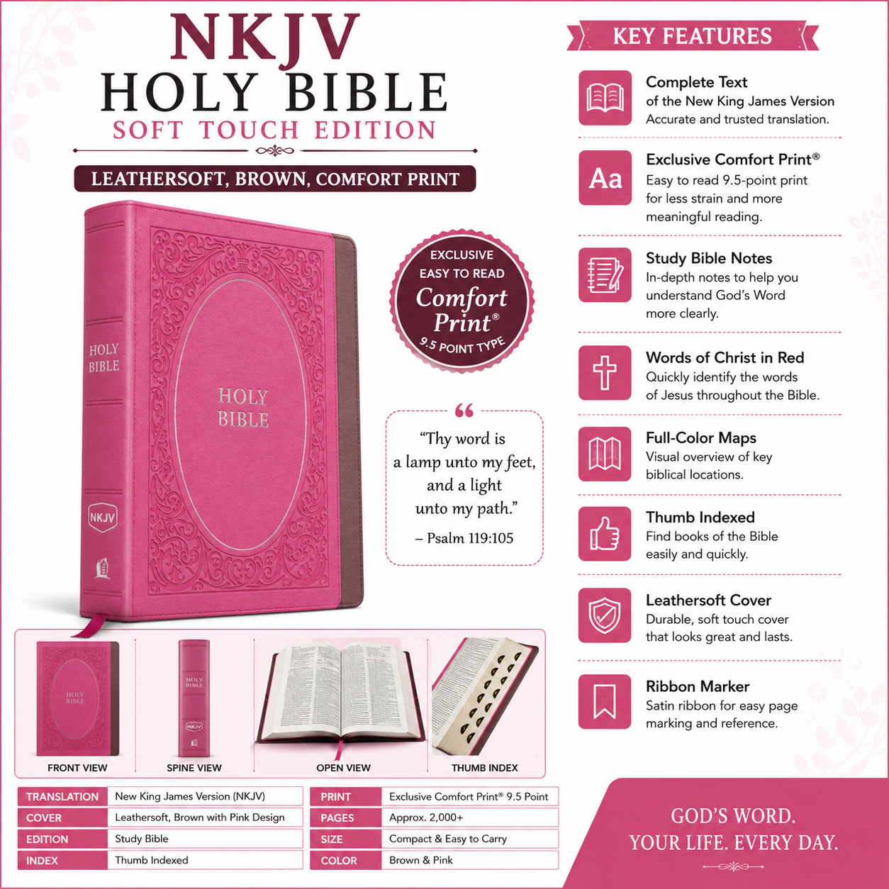 NKJV, Holy Bible, Soft Touch Edition, Leathersoft, Brown, Comfort Print