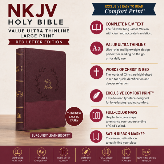 NKJV Value Thinline Bible Large Print Imitation Leather Burgundy Red Letter Edition