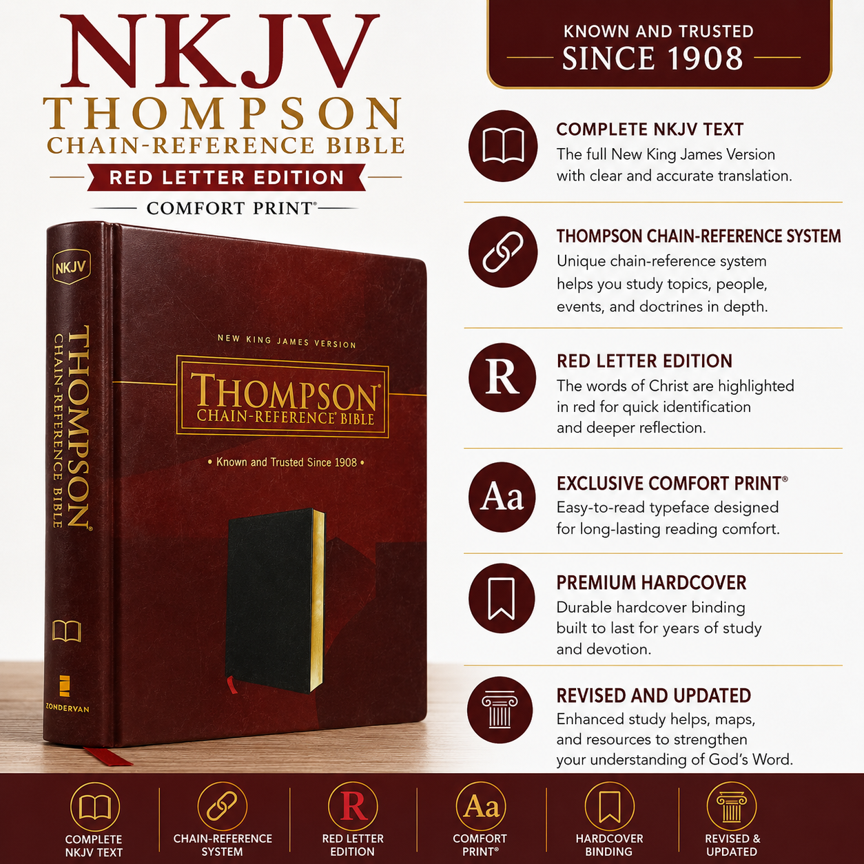 NKJV Thompson Chain-Reference Bible Premium Goatskin Leather Black Premier Collection Comfort Print