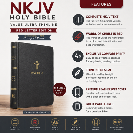 NKJV Holy Bible Value Ultra Thinline Charcoal Leathersoft Red Letter Comfort Print