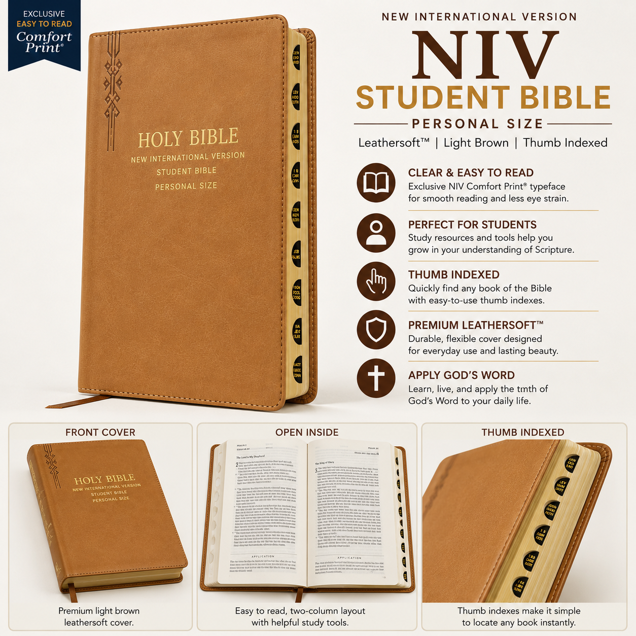 NIV, Student Bible, Personal Size, Leathersoft, Navy, Thumb Indexed, Comfort Print