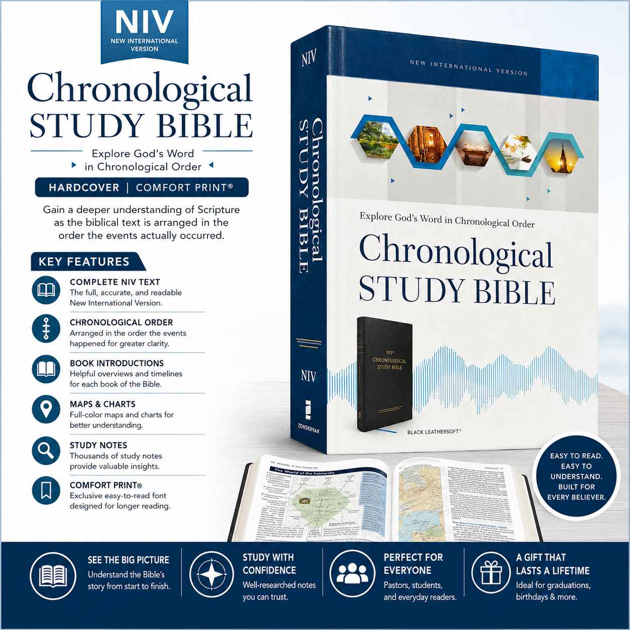 NIV, Chronological Study Bible, Hardcover, Comfort Print