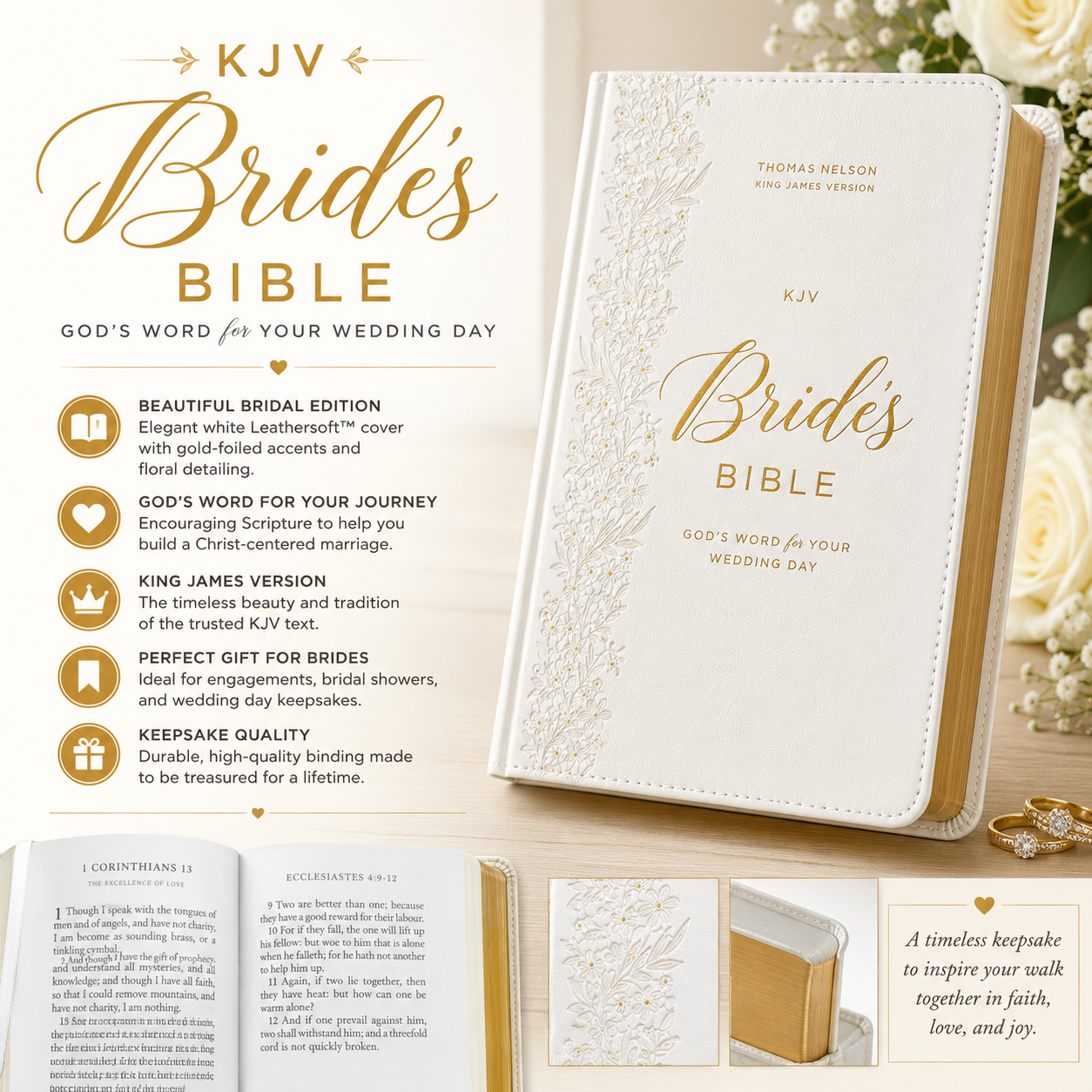 KJV Bride Bible: God Word For Your Wedding Day - White Leathersoft