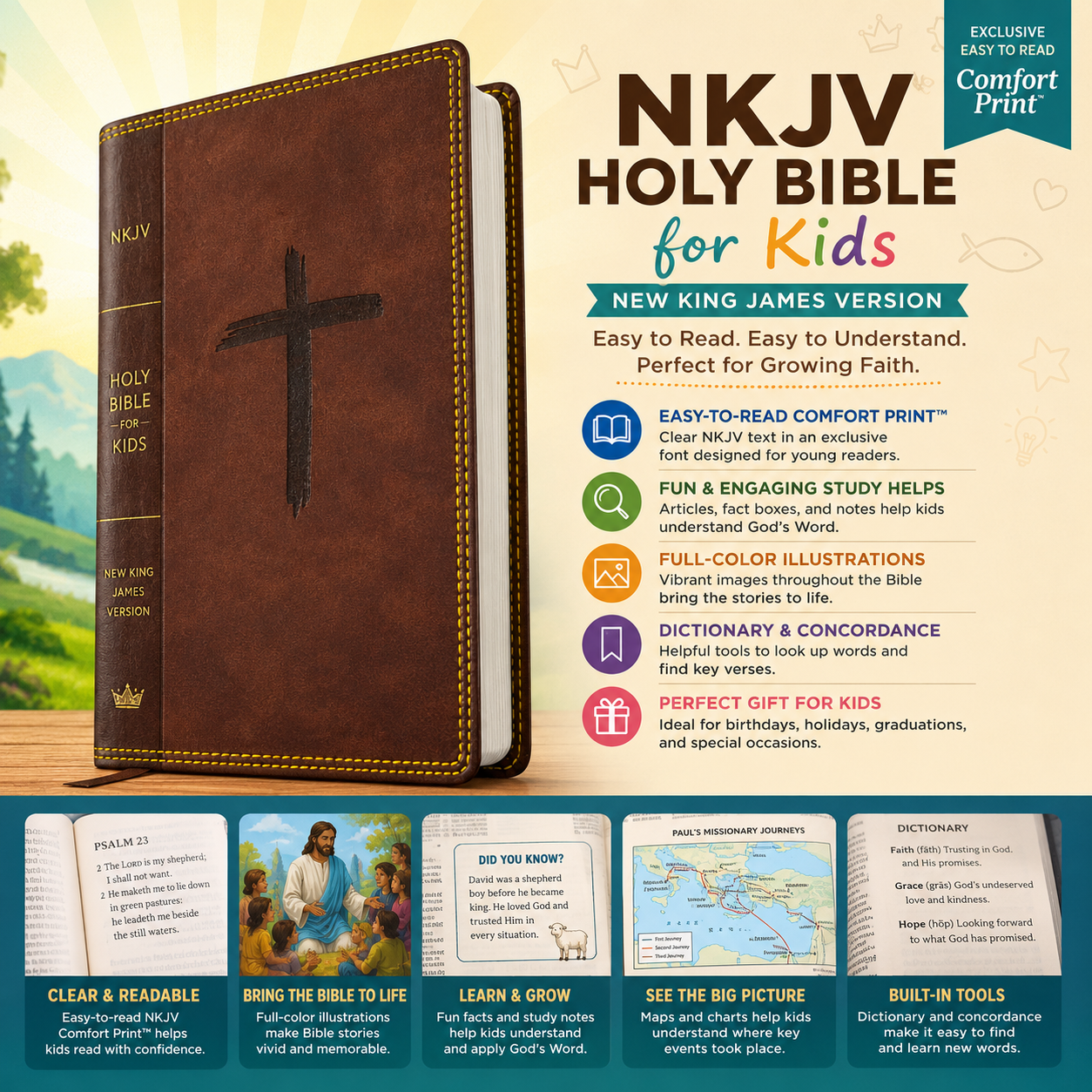 NKJV Holy Bible for Kids Leathersoft Brown Comfort Print