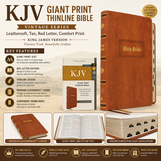 KJV Giant Print Thinline Bible Vintage Series Leathersoft Tan Red Letter Comfort Print