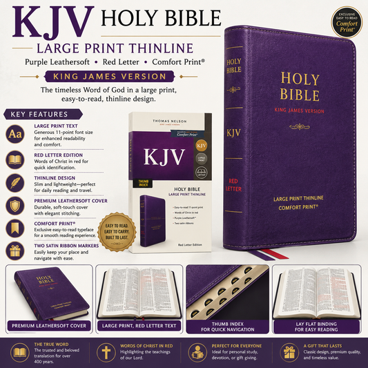 KJV Holy Bible Large Print Thinline Black Leathersoft Red Letter Comfort Print King James Version