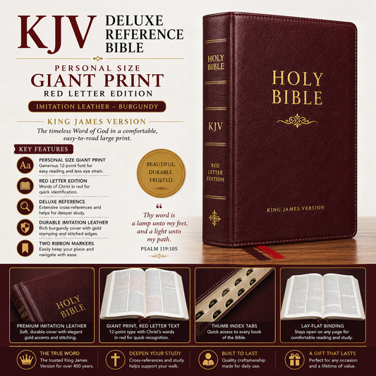 KJV Deluxe Reference Bible Personal Size Giant Print Imitation Leather Burgundy Red Letter Edition