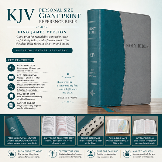 KJV Personal Size Giant Print Reference Bible Imitation Leather Teal Gray