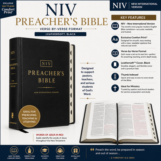 NIV, Preacher's Bible, Verse-By-Verse Format, Leathersoft, Black, Comfort Print
