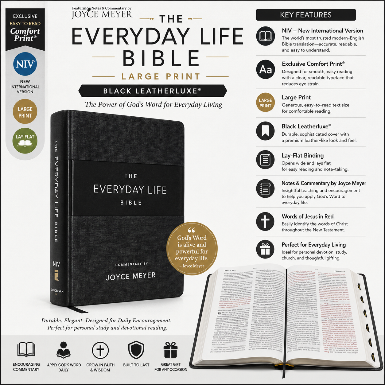 The Everyday Life Bible Large Print Black Leatherluxe: The Power of God's Word for Everyday Living - Leather