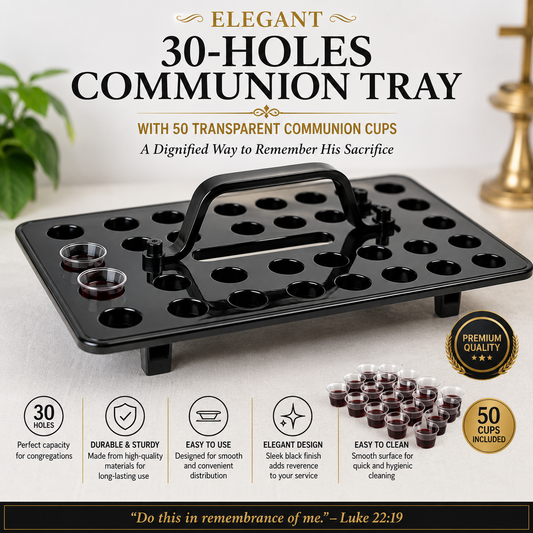 Elegant 30-Holes Black Communion Tray with 50 Transparent Communion Cups, Modern Smoke-Black Acrylic Holy Communion Set
