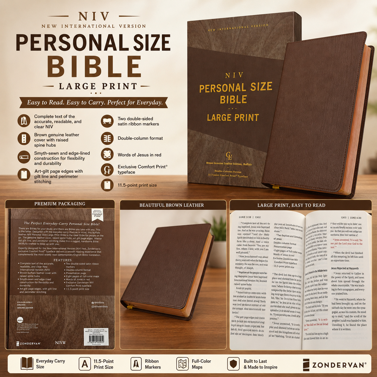 NIV Personal Size Bible, Large Print, Leathersoft, Red Letter, Comfort Print