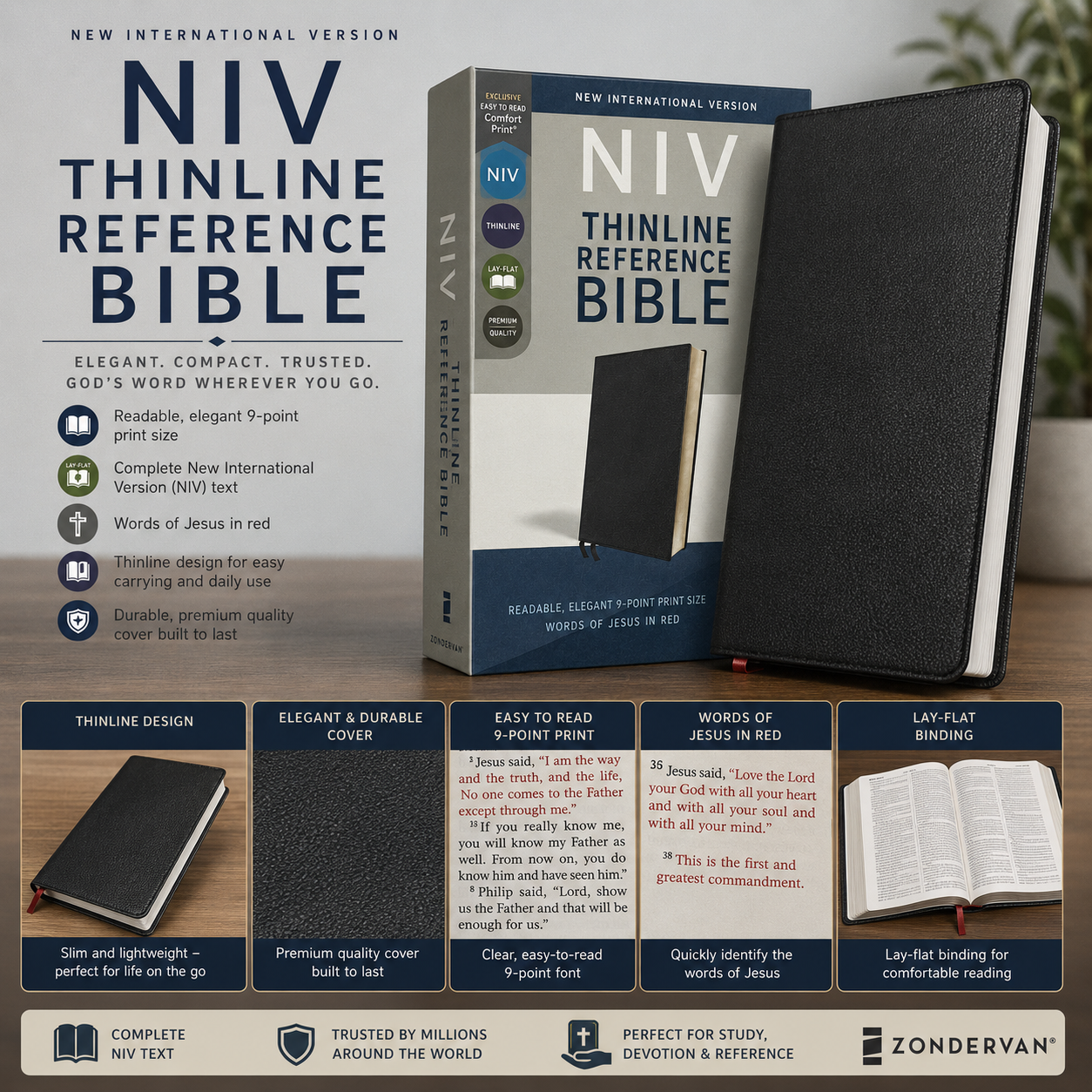 NIV Thinline Reference Bible, Leathersoft, Red Letter, Comfort Print