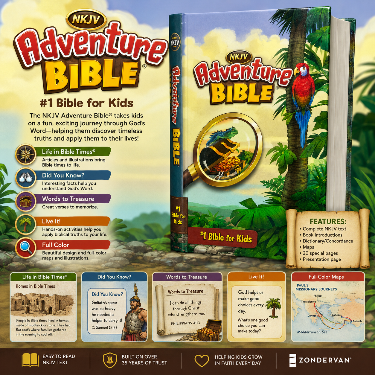 NKJV Adventure Bible, Hardcover, Full-Color (The #1 Bible for Kids)
